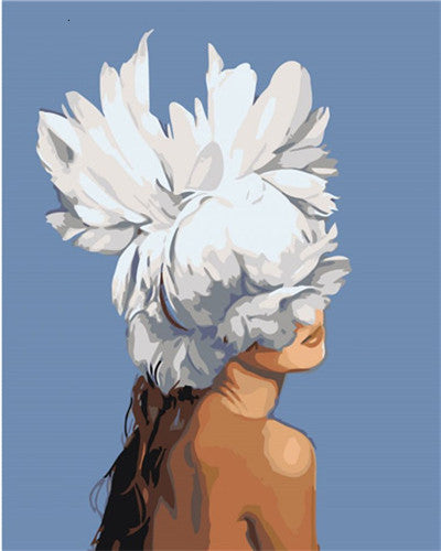 Malen nach Zahlen-Lady Flower White-Blue
